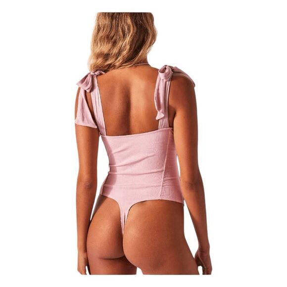 Free People Intimately Lola Ribbon Tie Bodysuit Coral Peach Straps XS - Picture 3 of 10